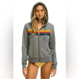 Aviator Nation Gray Hoodie with Rainbow Stripes